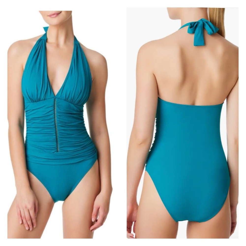 Bleu By Rod Beattie Behind the Seams
Shirred Halter One-Piece Swimsuit New